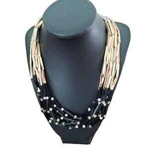 1990s Y2K Vintage Multi Strand Black And Gold Necklace, NWT Avon